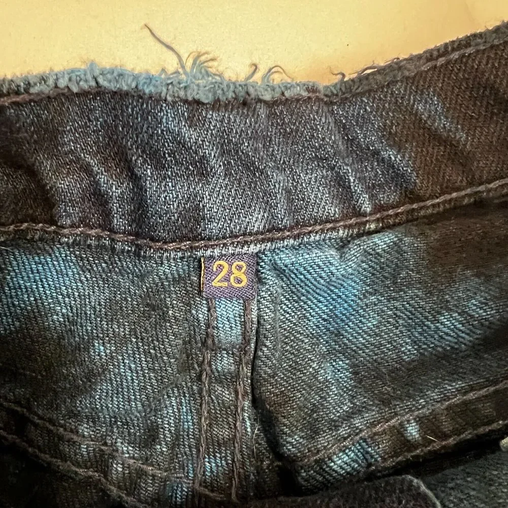 CARMAR Blue Black Tie Dye Cut Off Shorts Size 28 Jean Denim Acid Wash Distressed
